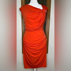New York & Company Orange Ruche Dress Small